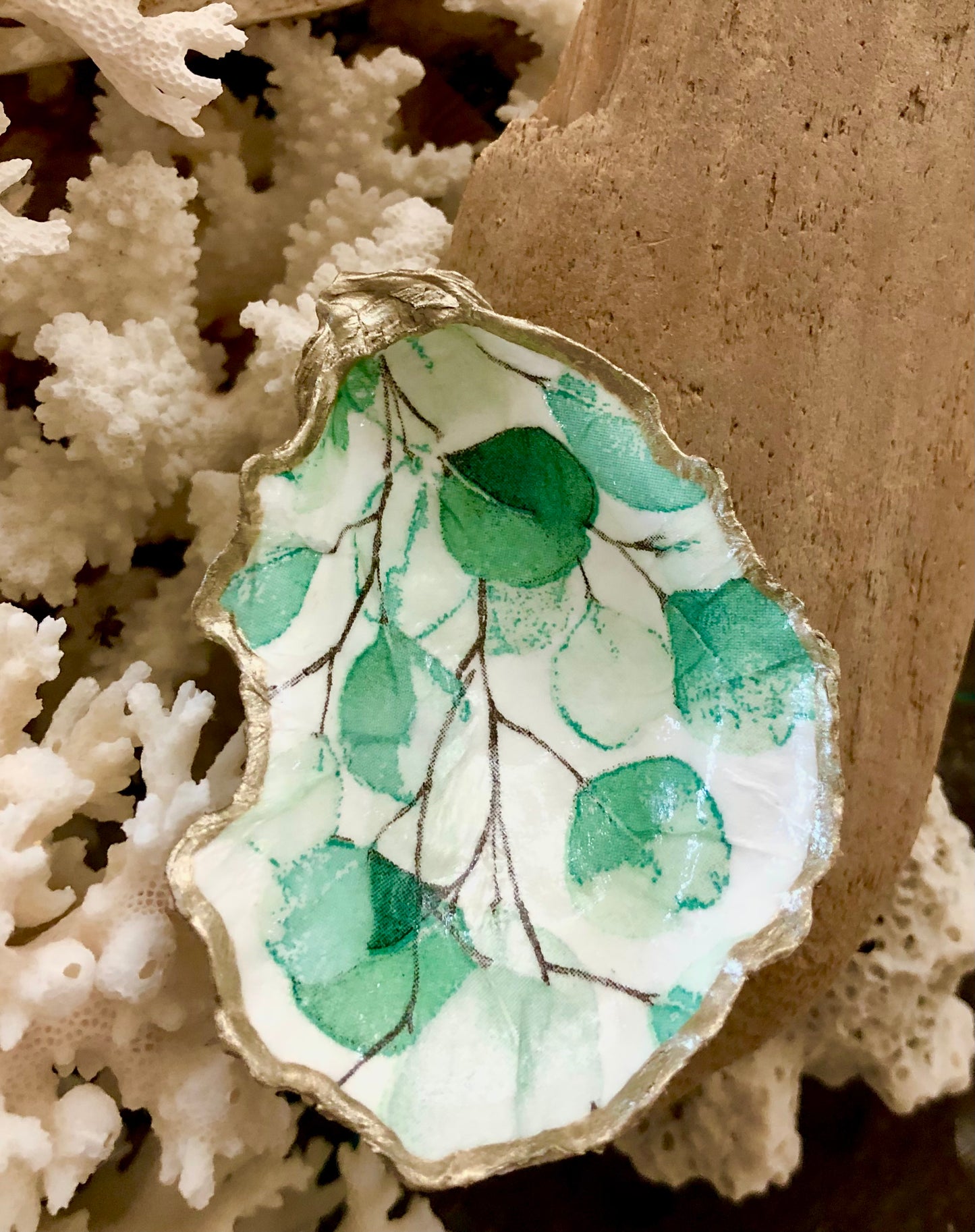 Bridal Fern Decoupage Oyster Vanity Dish