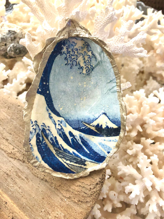 Great Wave Decoupage Oyster Vanity Dish