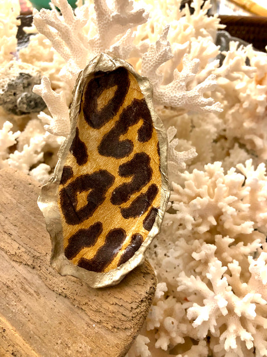 Leopard Decoupage Oyster Vanity Dish