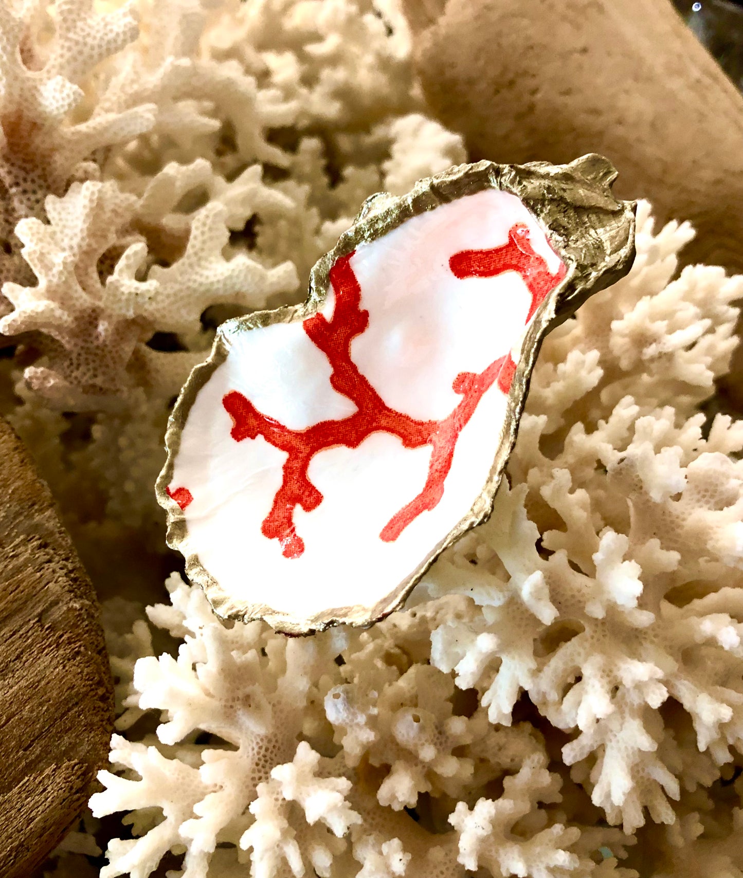 Coral Decoupage Oyster Vanity Dish