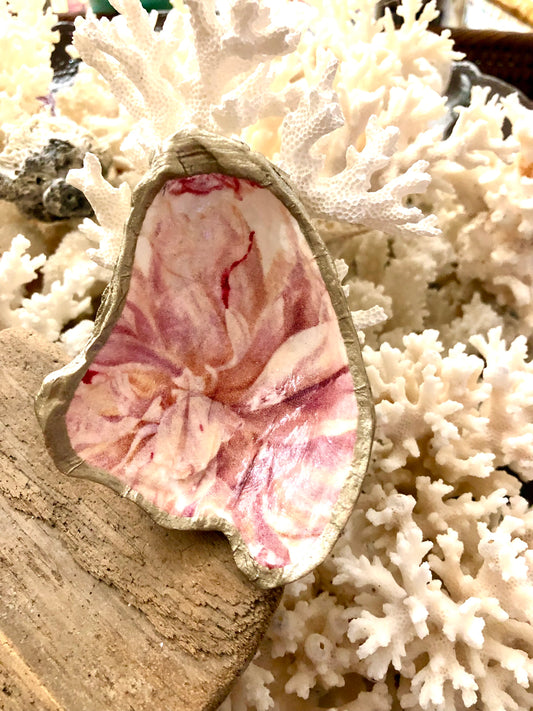 Pastel Peony Petal Decoupage Oyster Vanity Dish