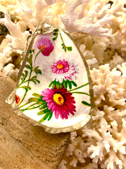 Wildflower Decoupage Oyster Vanity Dish
